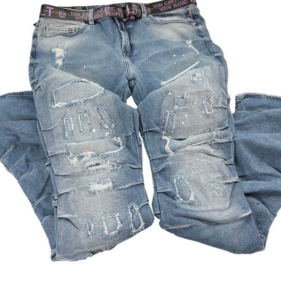 New Men’s Cult of Individuality Hipster Nomad Bootcut Belted Jeans Size 38x34 - Picture 4 of 10